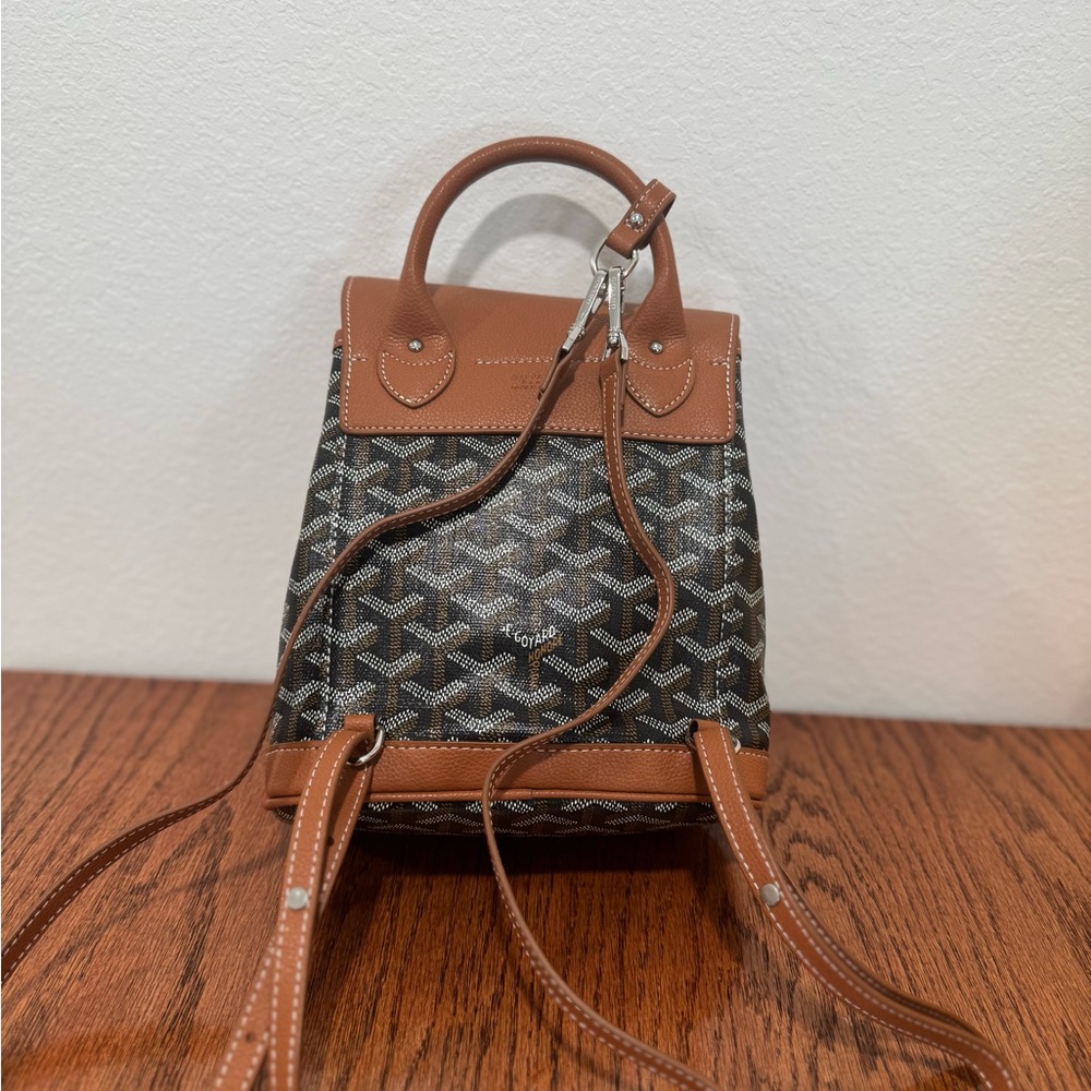 Canvas Patterned Brown Leather-Trim Backpack - image 3